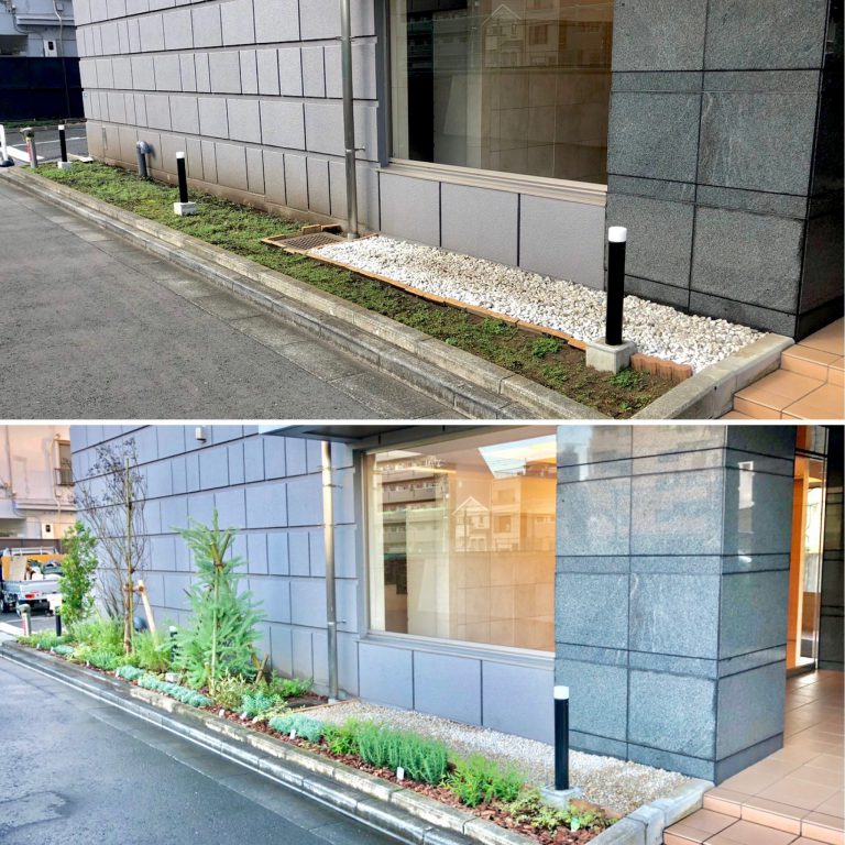 施工前 施工後 比較 植栽帯 植栽リニューアル 墨田区