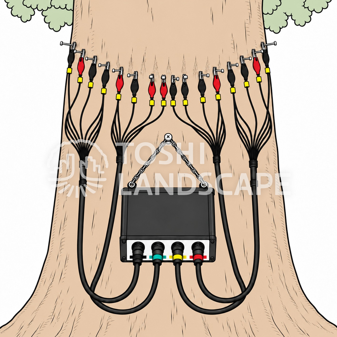 アーボエレクトロ ArborElectro 幹 電極 針 ワニ口クリップ 黒 赤 本体 ねじ 樹木診断 図解