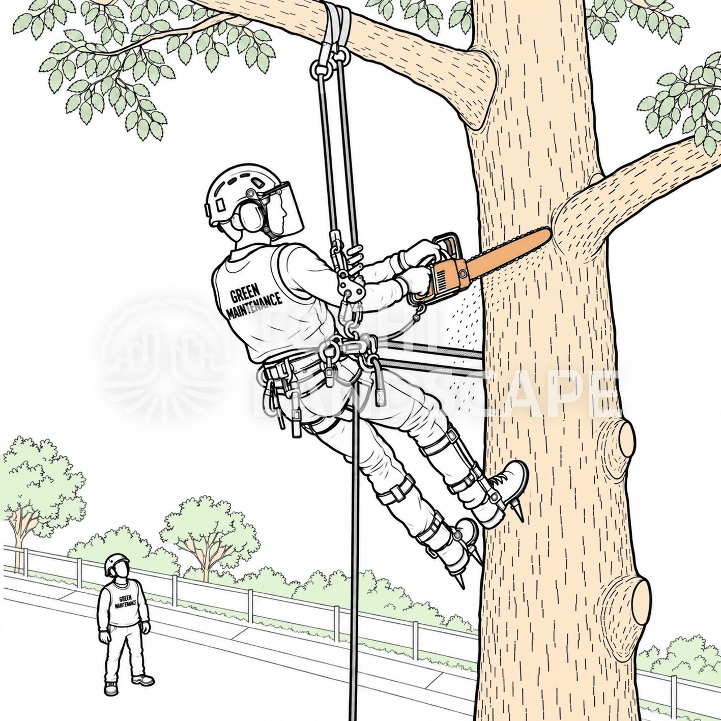 チェーンソー 伐木 特別教育 枝払い 樹上 作業員 造園 資格 イラスト