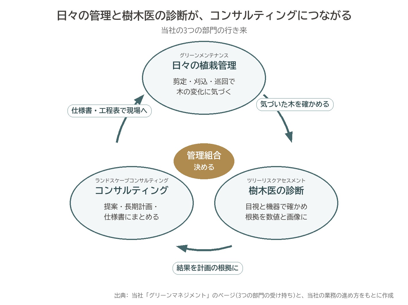 植栽管理 樹木診断 植栽コンサルティング 3部門 連携 循環 樹木医 マンション 管理組合 図