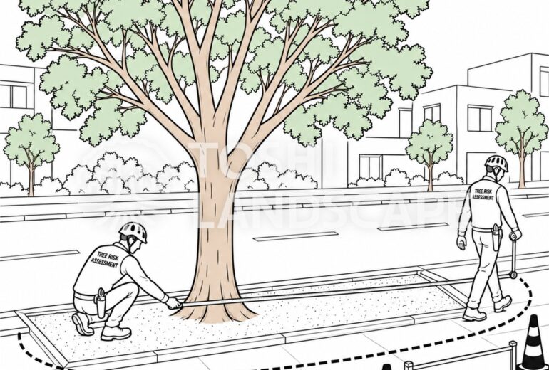 街路樹 工事配慮エリア 巻尺 歩道 工事 樹木医 根の保護