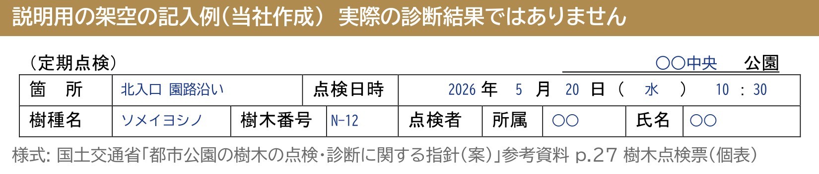 樹木点検票 個表 箇所 点検日時 樹種名 樹木番号 点検者 記入例