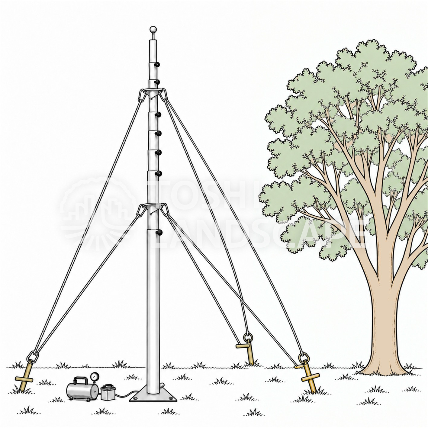 空気圧ポール Portable Pneumatic Pole 風速計 10m ロープ アンカー ダイナルート 図解