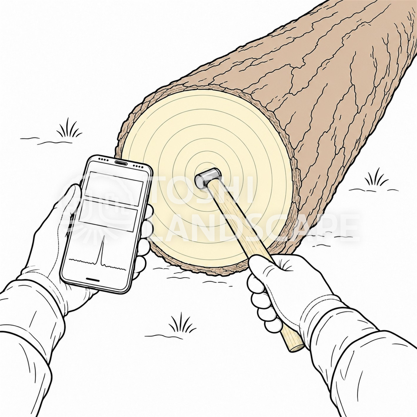 共鳴グレーダー Resonance Lumber Grader スマートフォン アプリ ハンマー 丸太 縦振動 図解