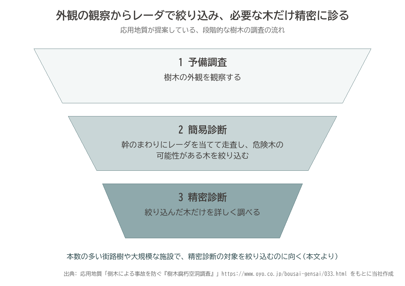 レーダ 簡易診断 予備調査 精密診断 絞り込み 流れ 樹木診断 図解