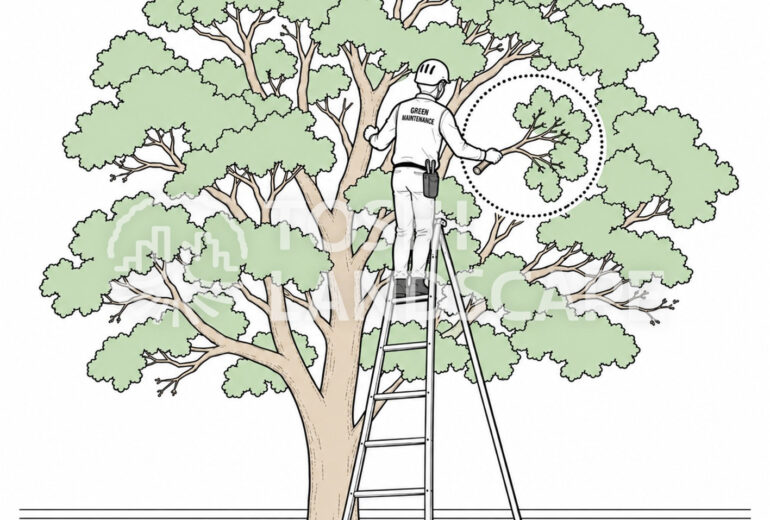庭師 植木屋 枝抜き 三脚脚立 切った枝 手で抜く 手仕事