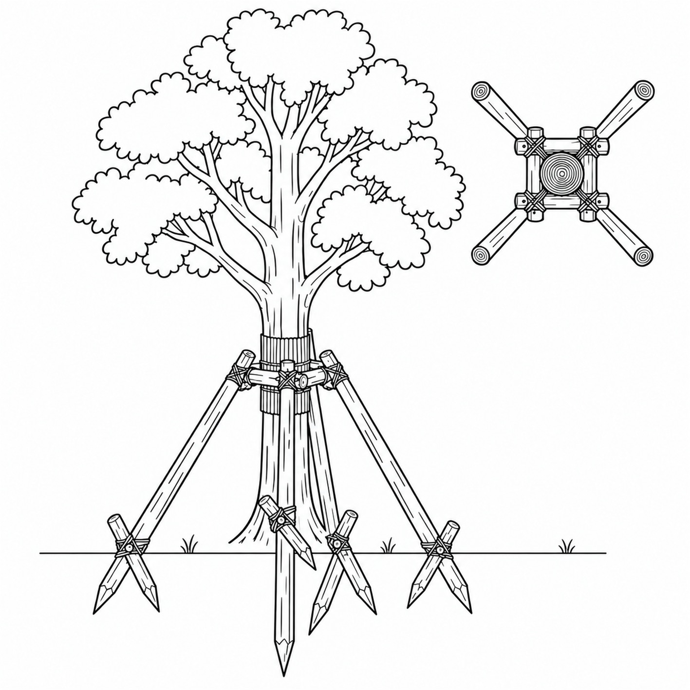 gassho tree stake cedar poles four legs anchor stake large tree diagram