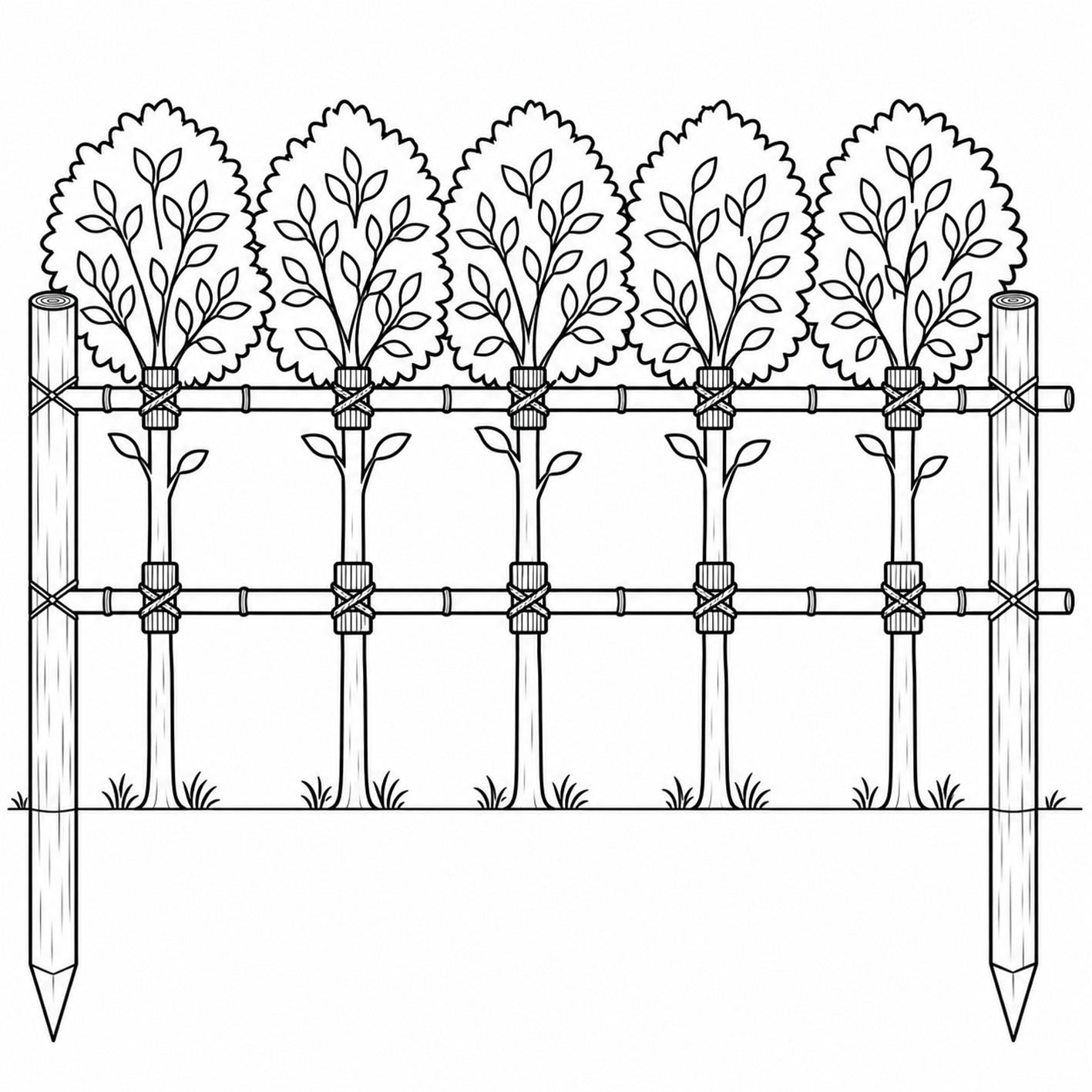 生垣支柱 胴縁 真竹 杉丸太 生垣 植栽 図解