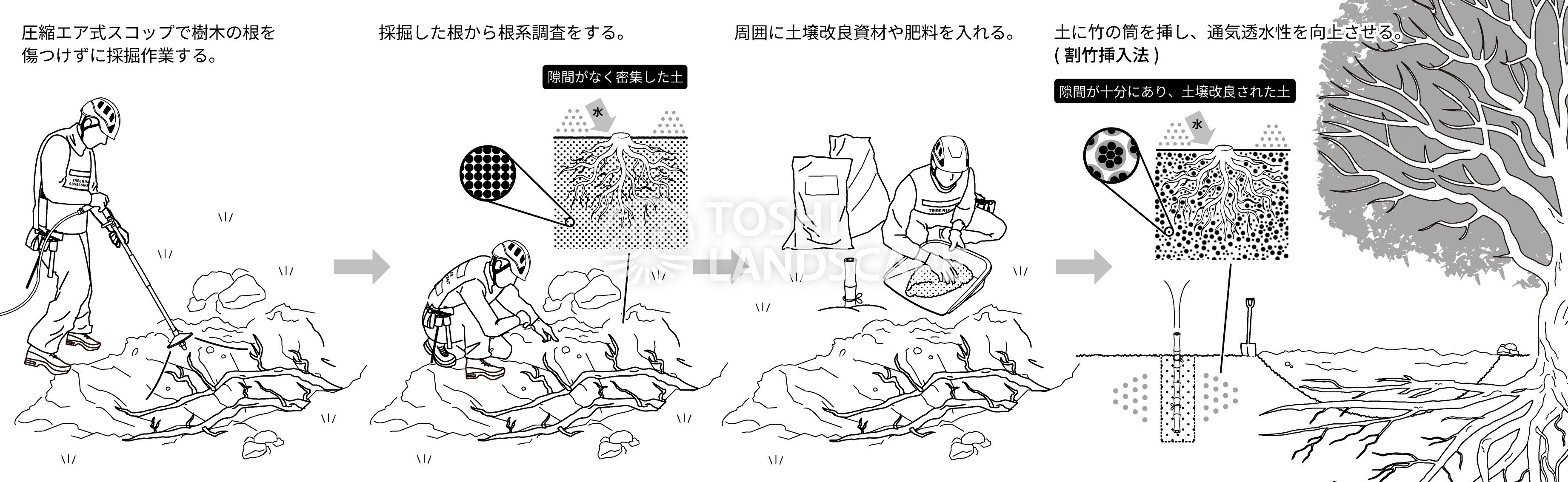 圧縮エア式スコップ イラスト 土壌改良 根系