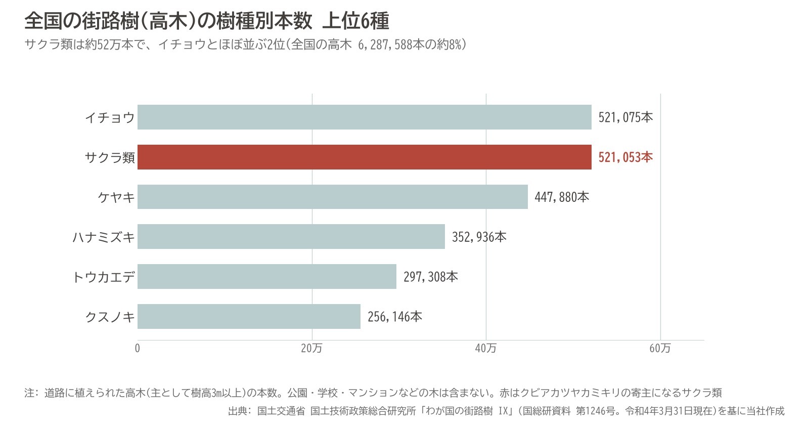 街路樹 樹種 本数 サクラ類 52万本 イチョウ ケヤキ クビアカツヤカミキリ 寄主 グラフ