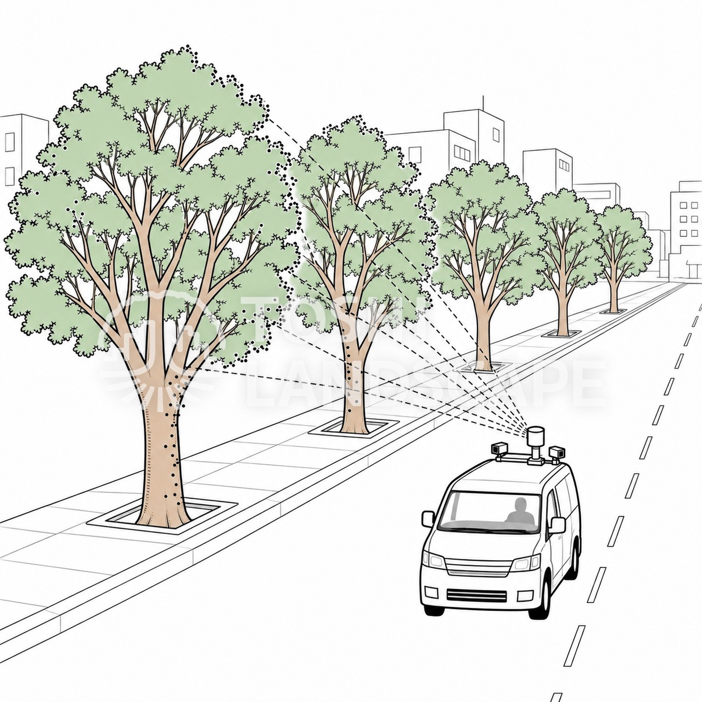 車載レーザー LiDAR 街路樹 樹木台帳 点群 計測車 ケヤキ イラスト