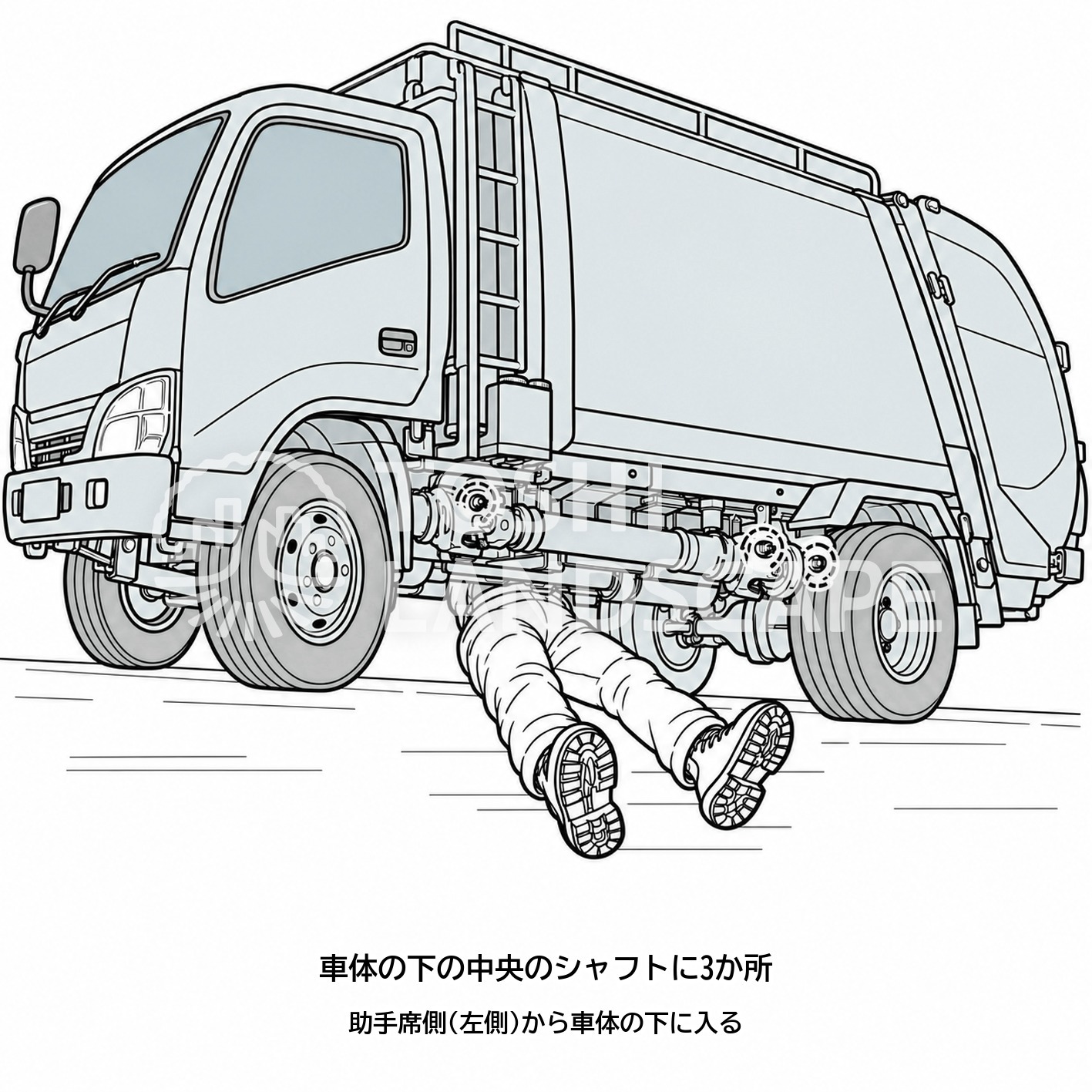パッカー車 車体下 シャフト グリスアップ 助手席側