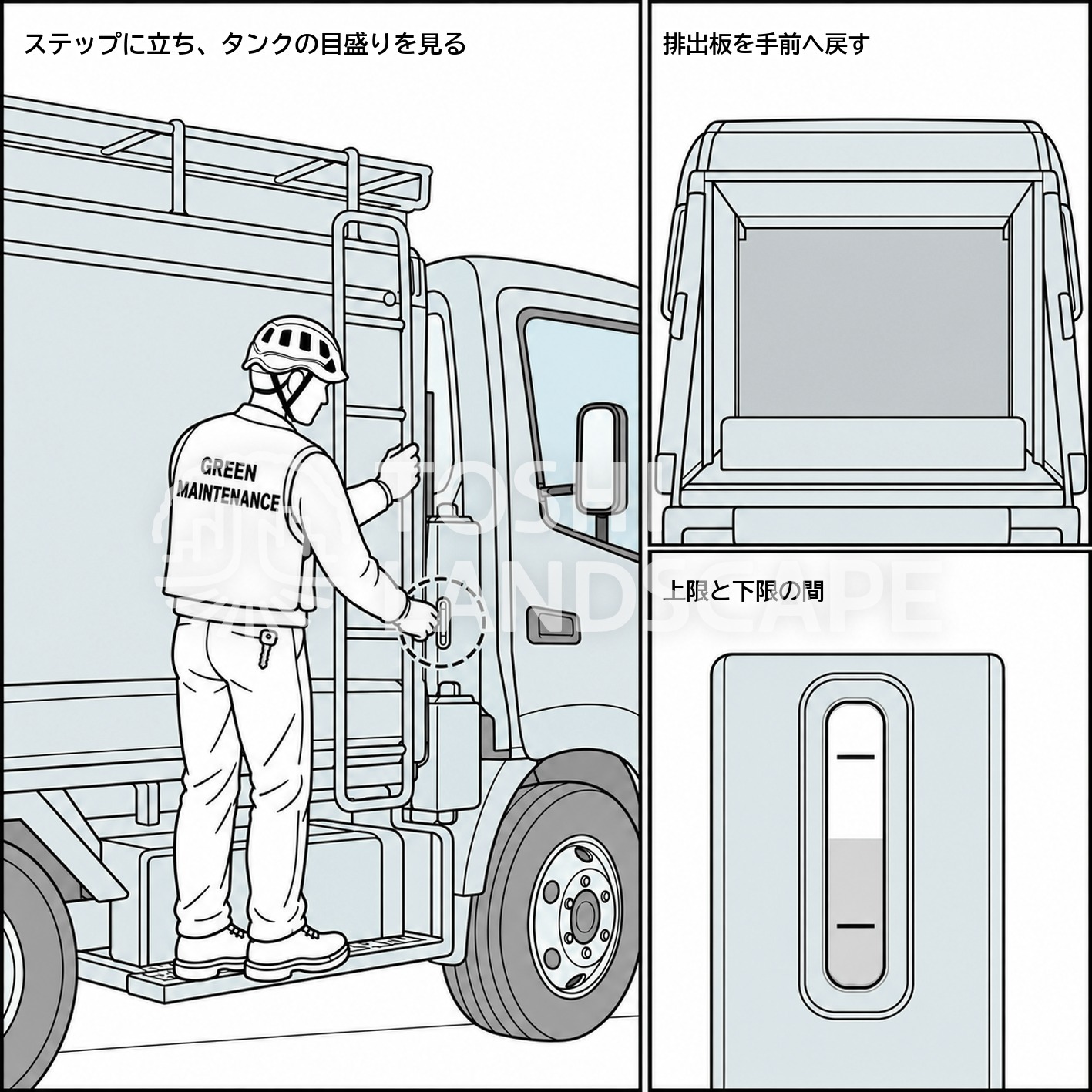 パッカー車 作動油 点検 ゲージ 目盛り 上限 下限