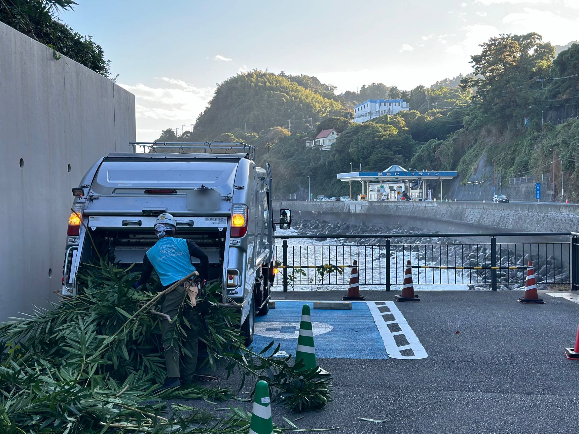パッカー車 剪定枝 積み込み 現場 植栽管理