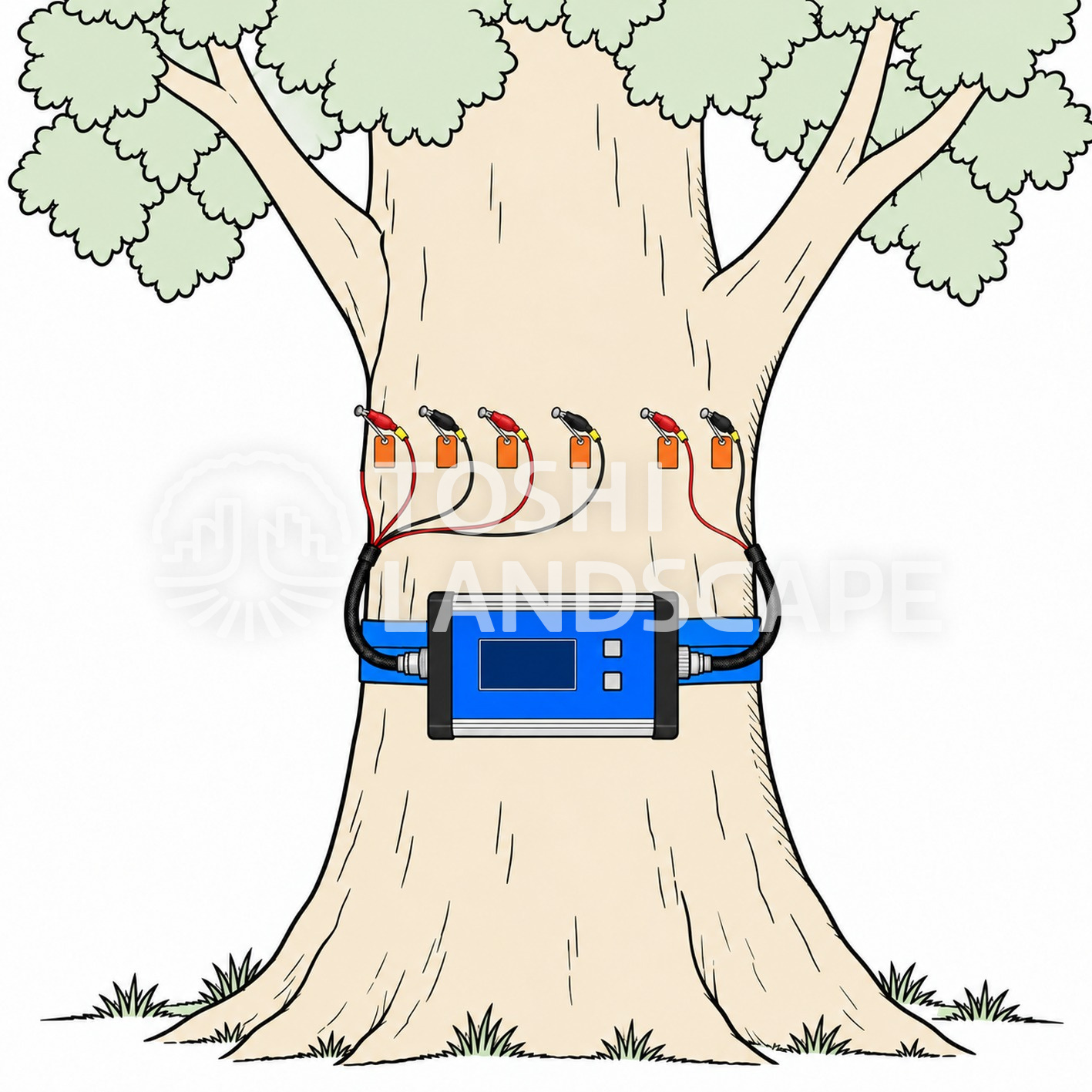 トロニック PiCUS TreeTronic 電気抵抗トモグラフ 電極 クリップ 赤 黒 樹木診断 図解