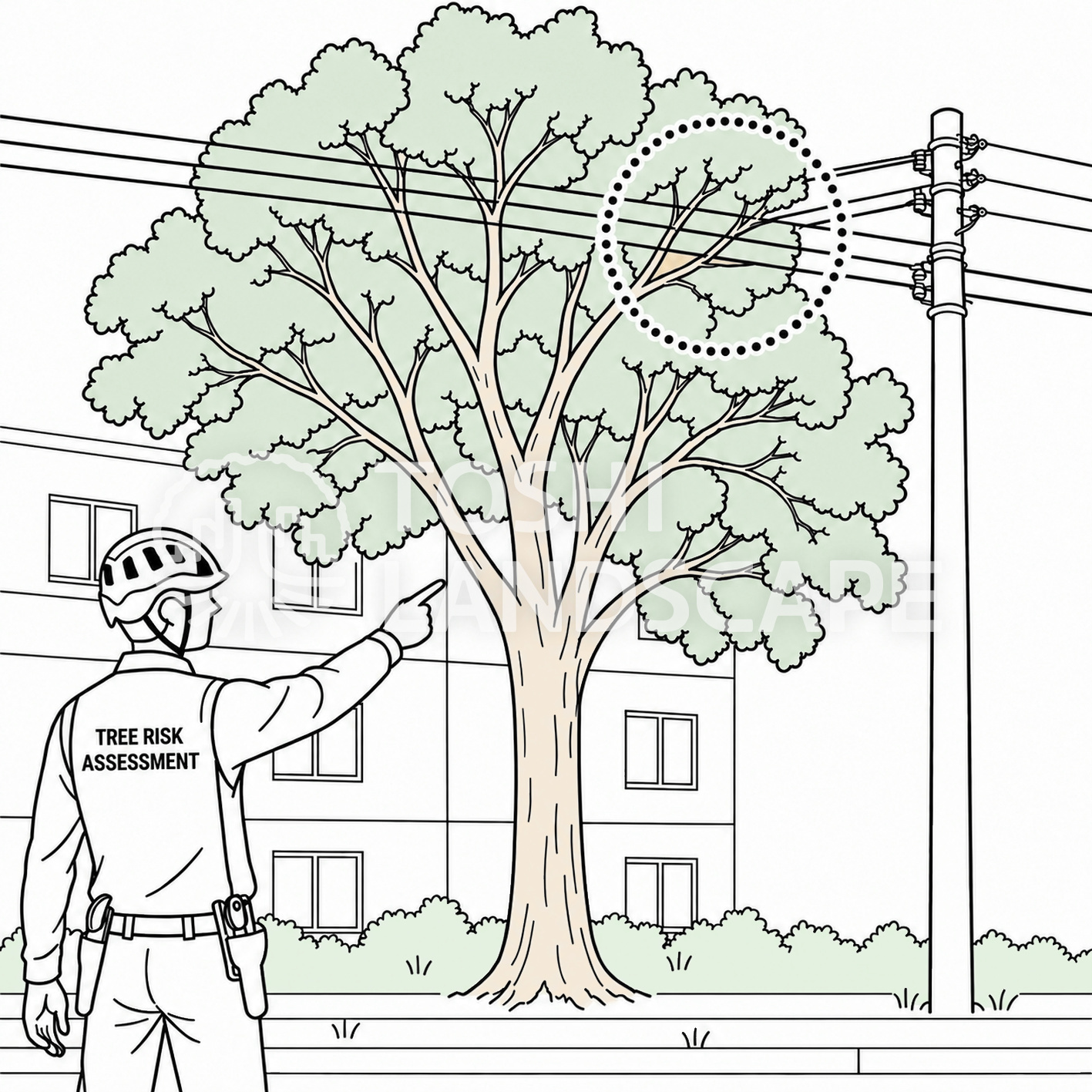 電線 枝 接触 電柱 樹木医 登る前の確認 イラスト