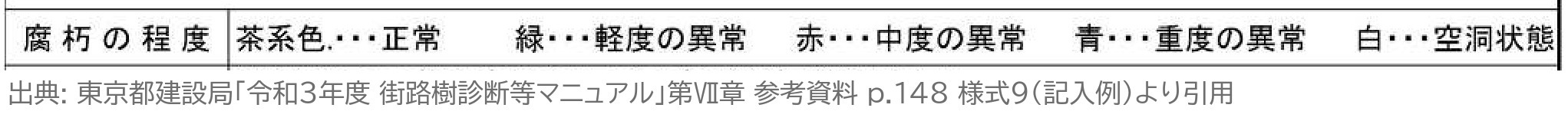ピカス 腐朽の程度 凡例 茶系色 正常 緑 軽度 赤 中度 青 重度 白 空洞 記入例