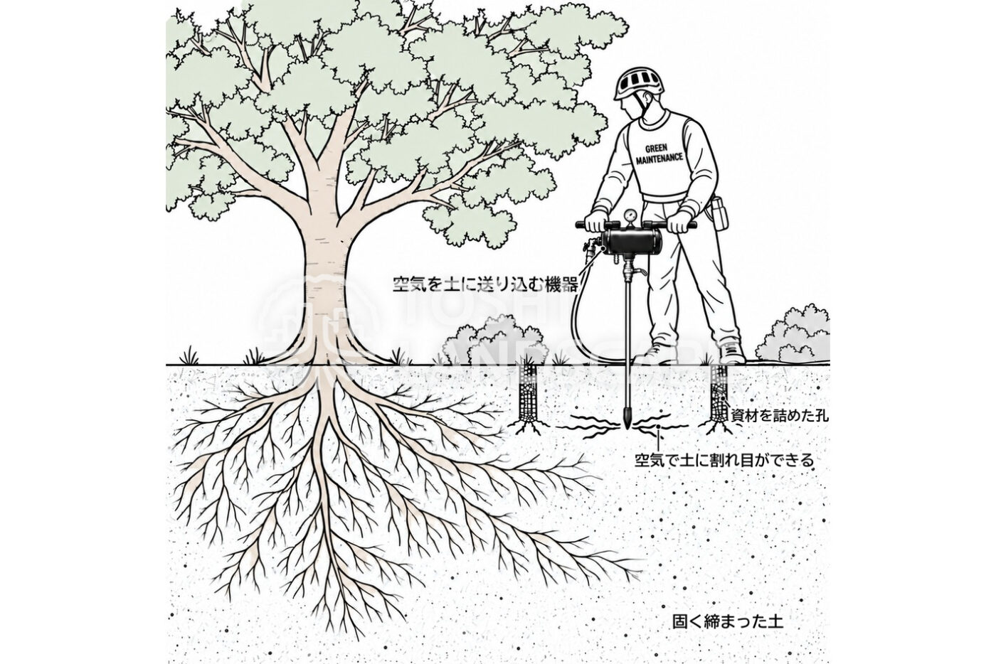 樹木 エアレーション 土壌改良 圧縮空気 樹木医