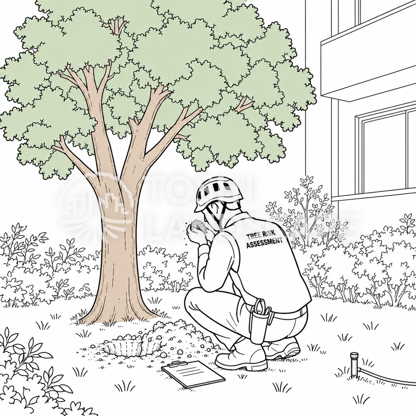 植栽基盤調査 土 におい 手ざわり 灌水装置 樹木医 イラスト
