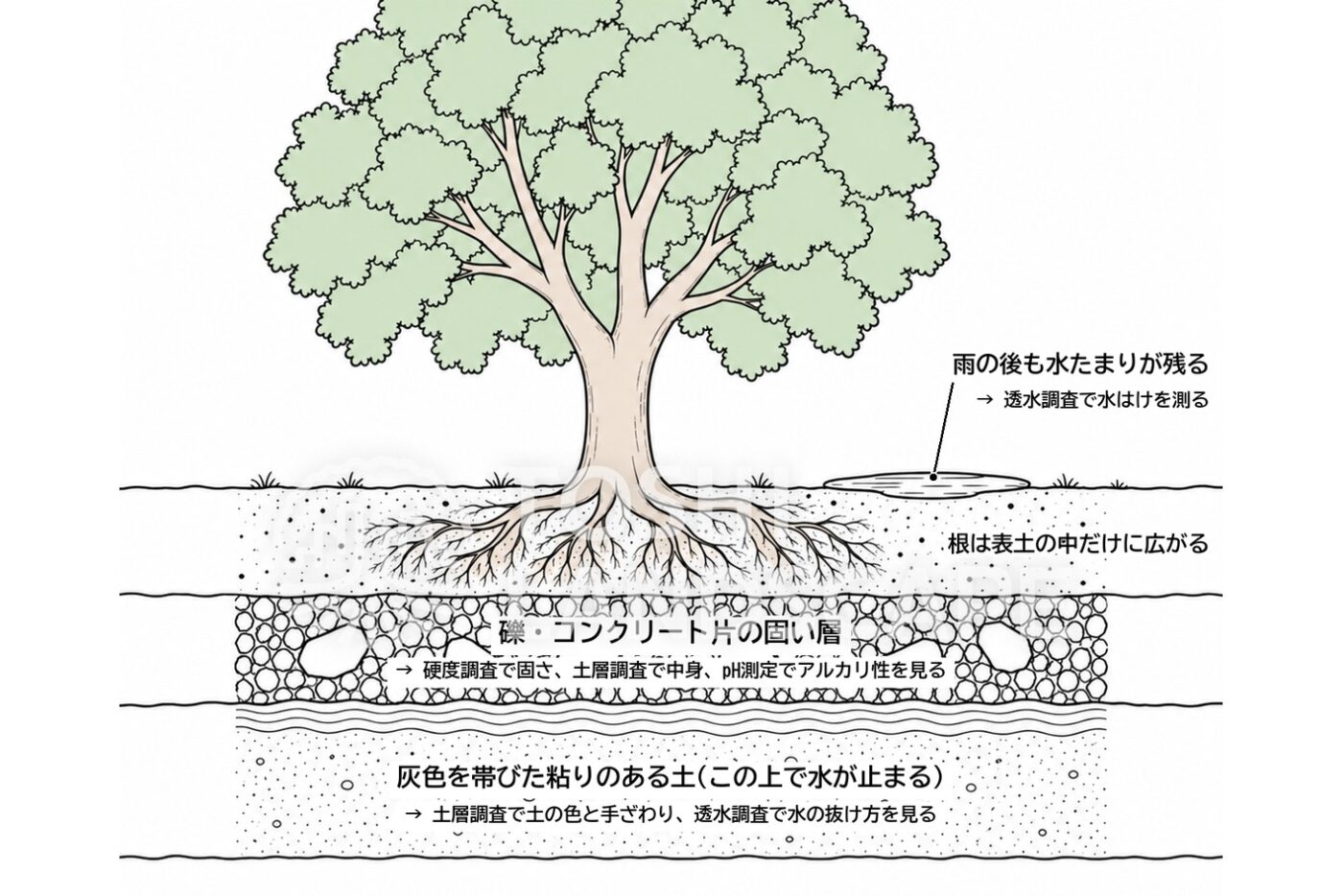 土壌調査 結果 読み方 植栽基盤 硬度 透水 土層 pH 樹木医