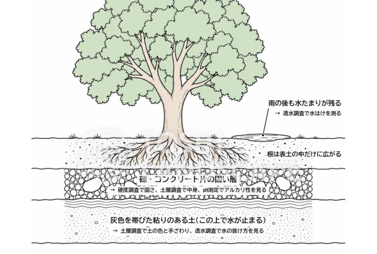 土壌調査 結果 読み方 植栽基盤 硬度 透水 土層 pH 樹木医