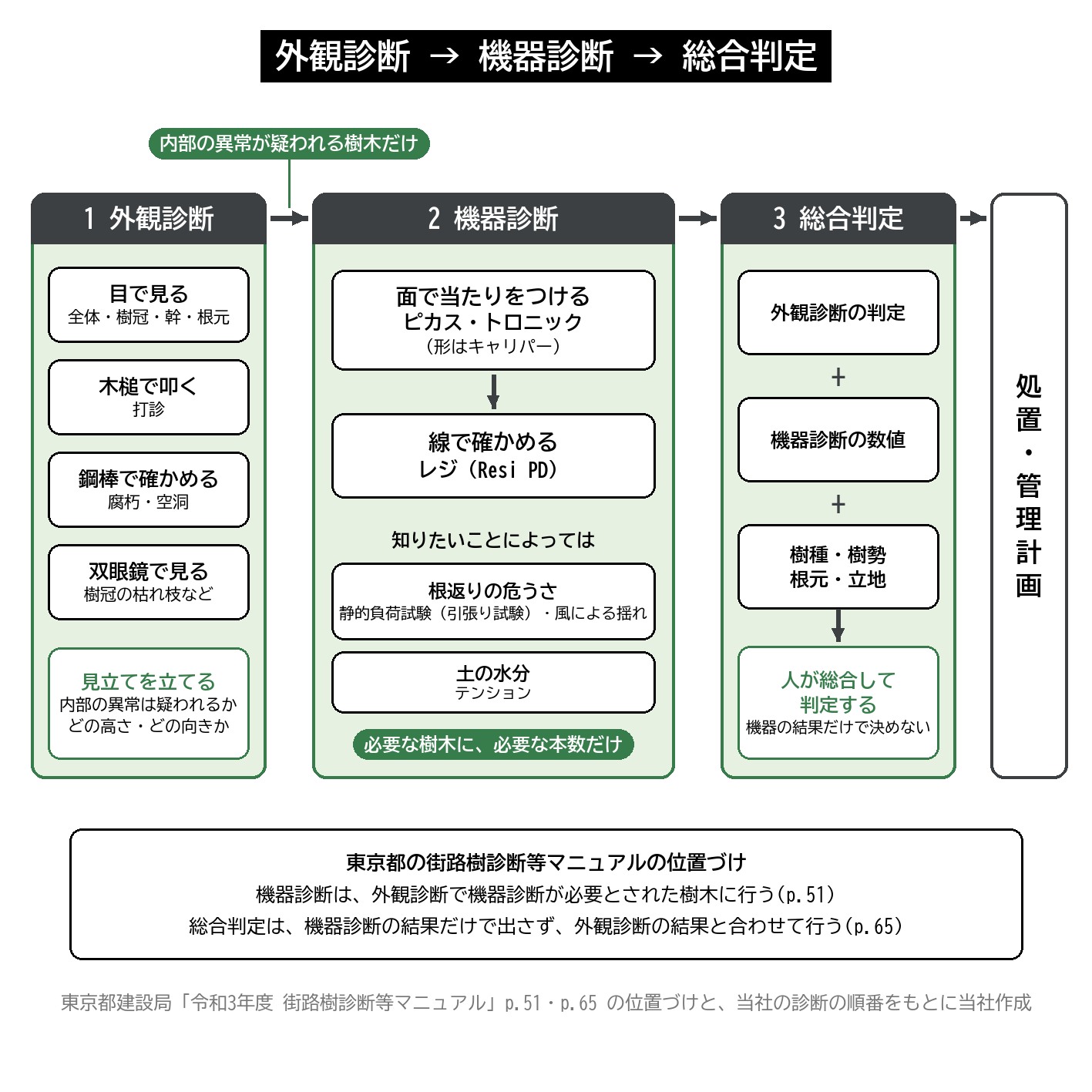樹木診断 流れ 外観診断 機器診断 総合判定 ピカス トロニック レジ Resi PD 図解