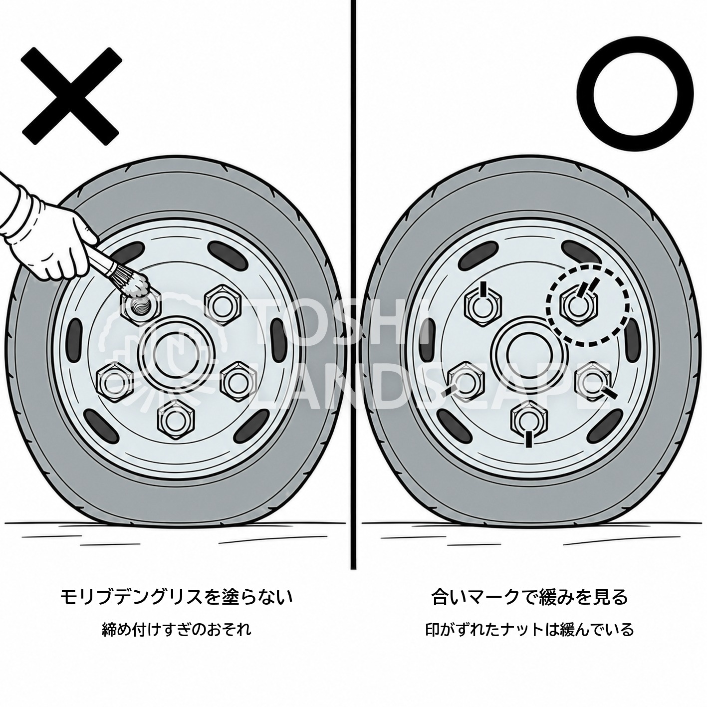ホイールナット 二硫化モリブデン 使わない 合いマーク 緩み 点検
