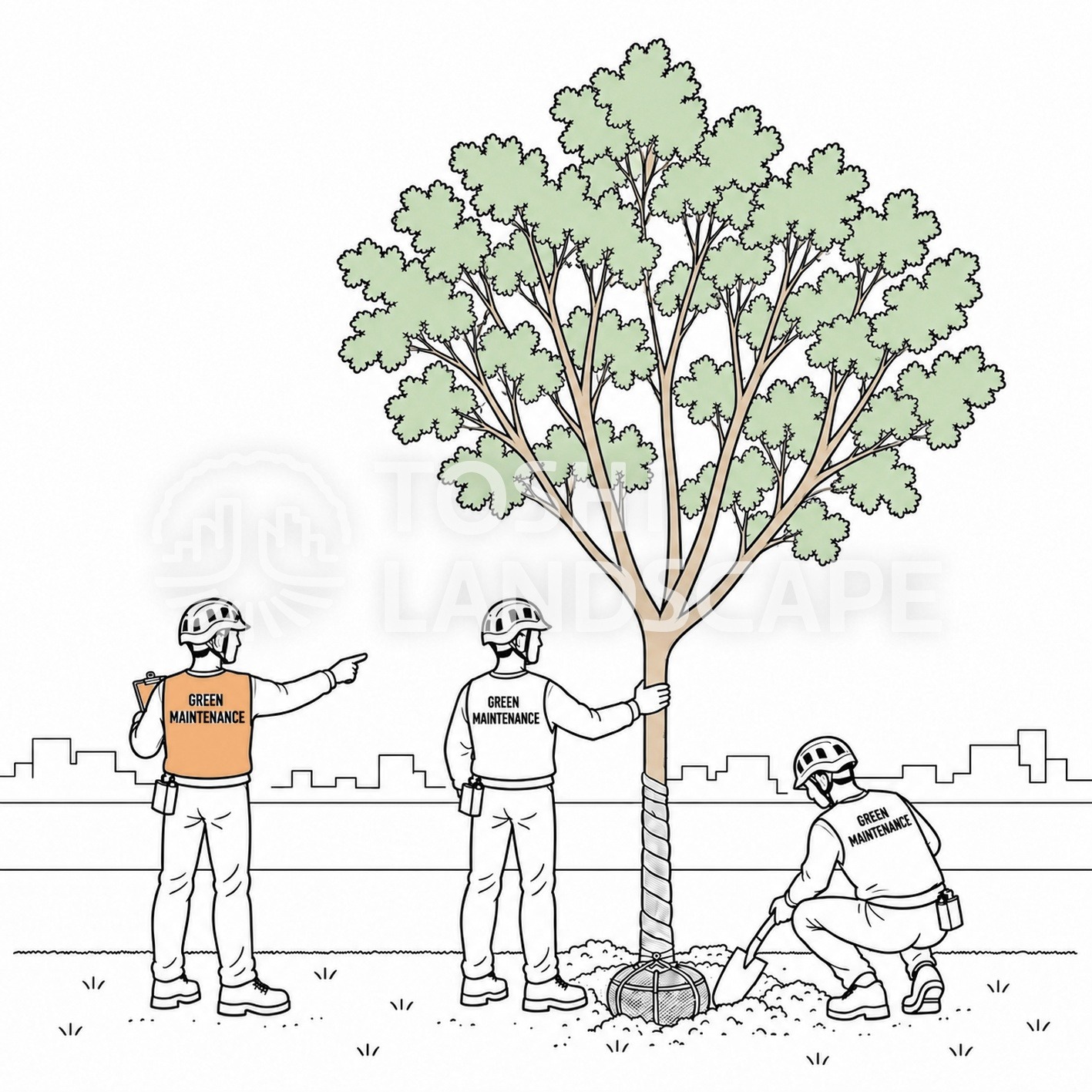 造園施工管理技士 植栽工事 施工管理 段取り 工程 品質 安全 イラスト